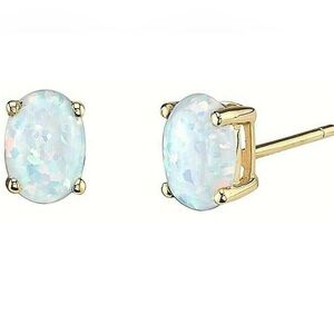 Natural 2.00 Carat Opal Oval Shape Stud Earrings 14K Yellow Gold Value $595
